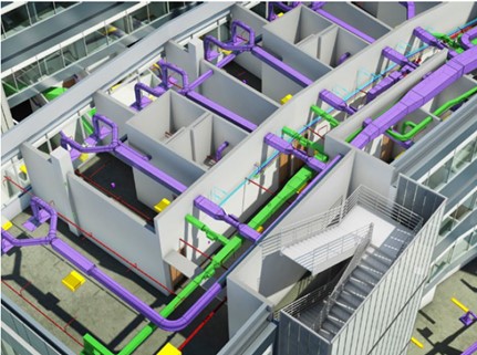 Visão superior de um modelo em 3d de uma construção desenvolvida com metodologia BIM